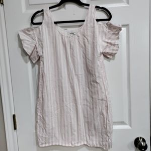 Madewell white pink striped open shoulder dress women's size XS